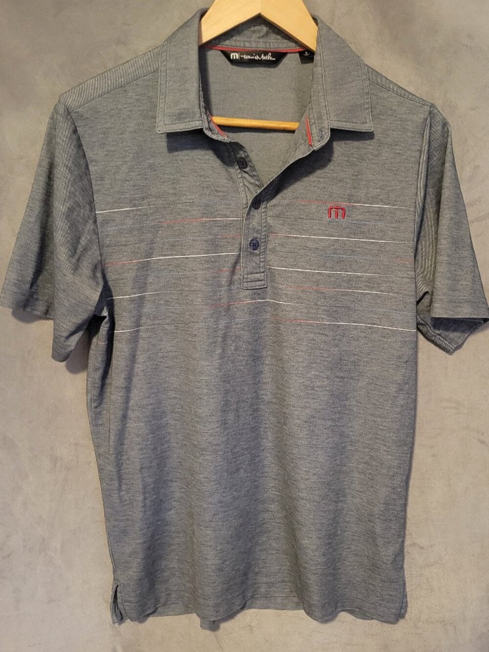 Travis Mathew Men's Gray S Polo Shirt Striped Short Sleeve Collared Logo